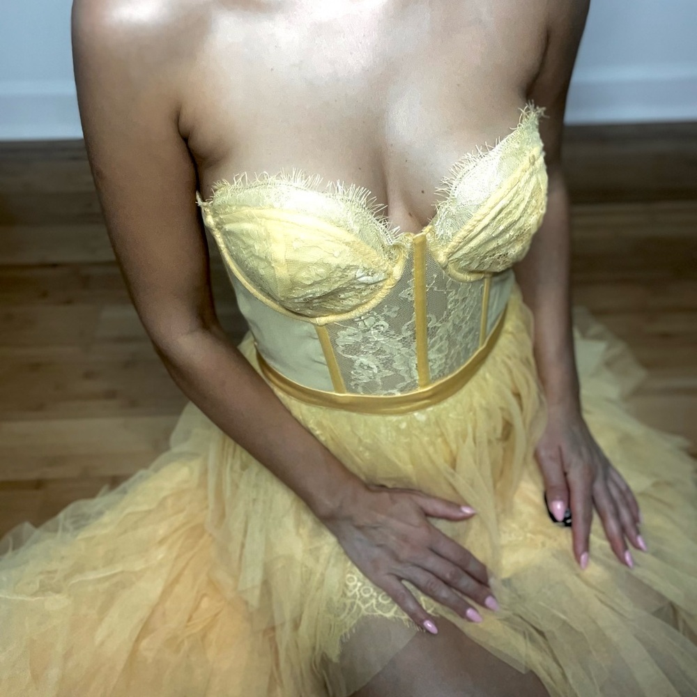 Fashion Nova Yellow Lace Maxi Dress